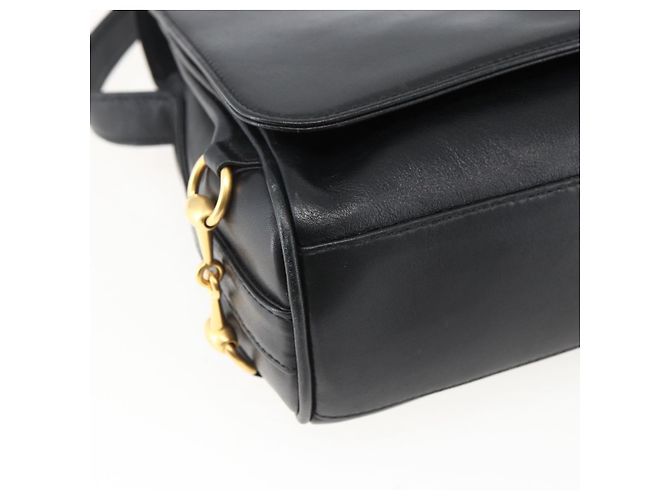 Gucci Borsa a Spalla Horsebit in Pelle Nera e Oro Auth 173650 Nero D'oro - vista 11