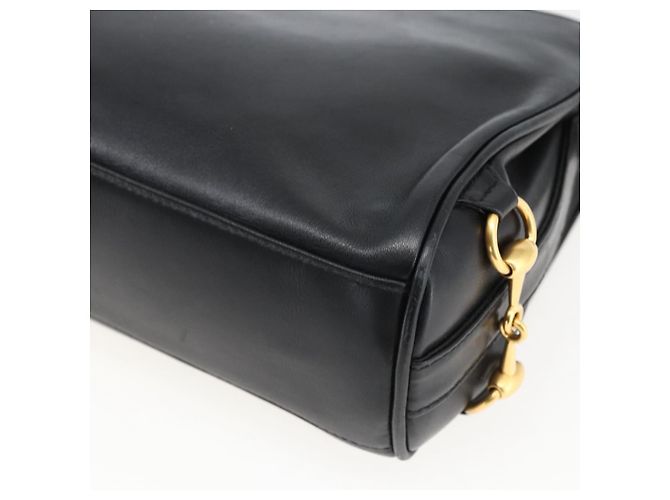 Gucci Borsa a Spalla Horsebit in Pelle Nera e Oro Auth 173650 Nero D'oro - vista 12
