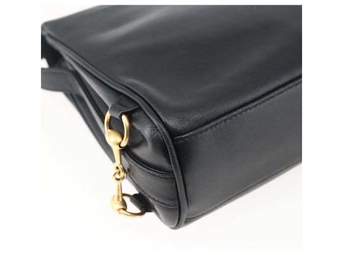Gucci Borsa a Spalla Horsebit in Pelle Nera e Oro Auth 173650 Nero D'oro - vista 13