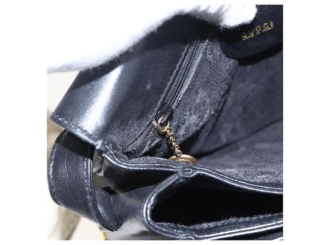 Gucci Borsa a Spalla Horsebit in Pelle Nera e Oro Auth 173650 Nero D'oro - vista 20