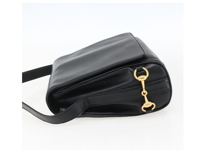 Gucci Borsa a Spalla Horsebit in Pelle Nera e Oro Auth 173650 Nero D'oro - vista 4