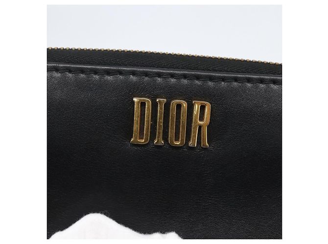Runder Langer Geldbeutel aus Leder Schwarz Gold Authentisch Christian Dior am10801 - Ansicht 13