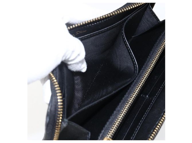 Runder Langer Geldbeutel aus Leder Schwarz Gold Authentisch Christian Dior am10801 - Ansicht 19