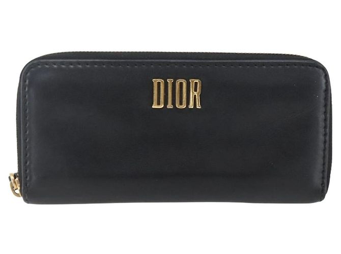 Runder Langer Geldbeutel aus Leder Schwarz Gold Authentisch Christian Dior am10801 - Ansicht 2