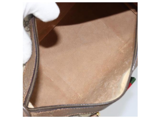 Borsa Gucci GG Supreme Web Sherry Line PVC Beige Oro 39 02 006 Auth ep13397 D'oro - vista 11