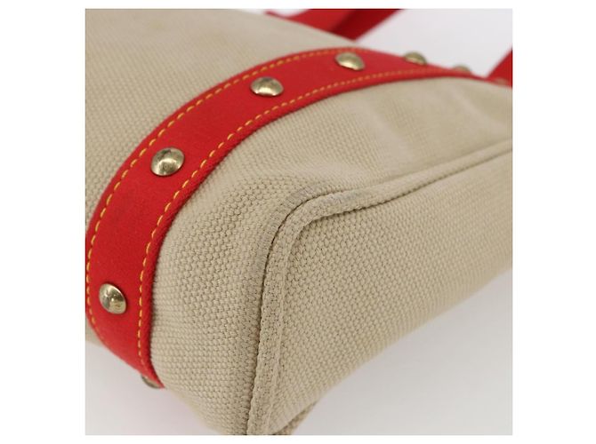 LOUIS VUITTON Antigua Cabas MM Tote Tasche Canvas Beige Rot M40035 LV Auth ka2556 - Ansicht 14