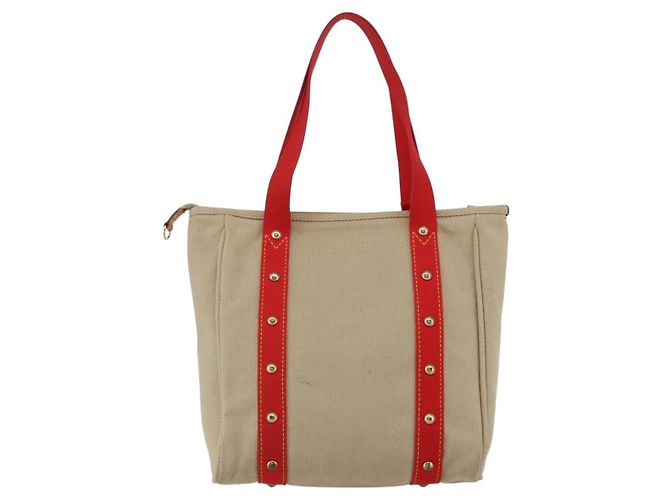 LOUIS VUITTON Antigua Cabas MM Tote Tasche Canvas Beige Rot M40035 LV Auth ka2556 - Ansicht 2