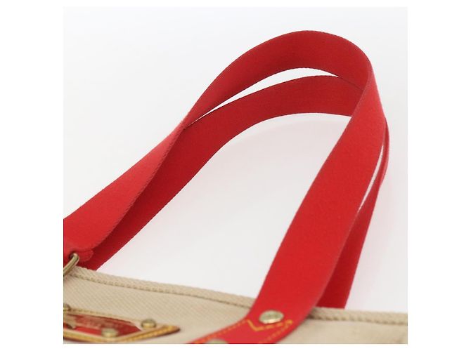 LOUIS VUITTON Antigua Cabas MM Tote Tasche Canvas Beige Rot M40035 LV Auth ka2556 - Ansicht 8