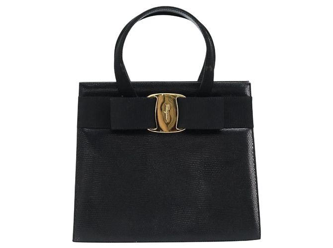 Borsa a mano Vala in pelle nera e oro Salvatore Ferragamo Auth ka2505 Nero D'oro - vista 13