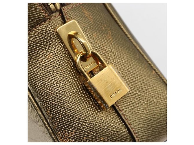Saffiano Borsa a mano PRADA in pelle Safiano, tono oro, autentica ep13327A - vista 18