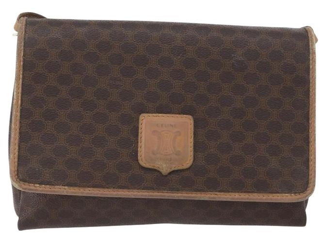 Céline Borsa a Spalla in Tela Macadam CELINE in Pelle PVC Marrone Oro Auth bs33452 D'oro - vista 13