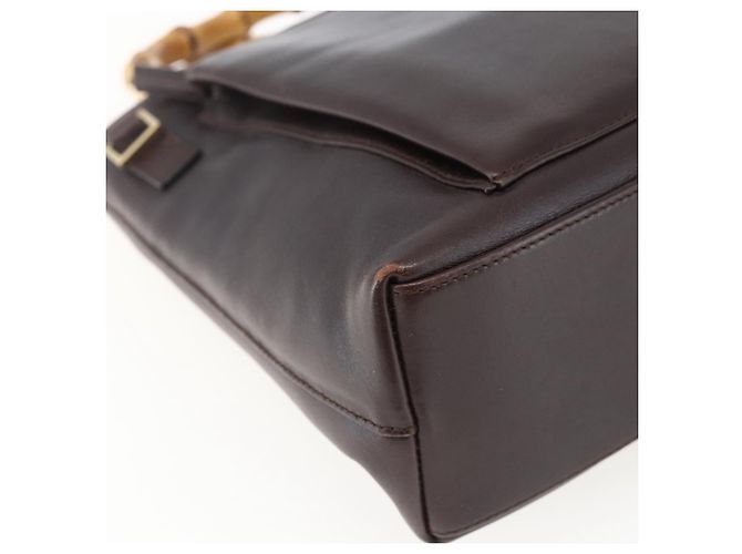 Borsa a mano in pelle Gucci Bamboo marrone scuro oro Auth 173575 D'oro - vista 11