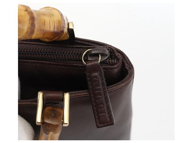 Borsa a mano in pelle Gucci Bamboo marrone scuro oro Auth 173575 D'oro - vista 14