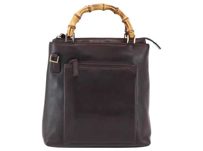 Borsa a mano in pelle Gucci Bamboo marrone scuro oro Auth 173575 D'oro - vista 2