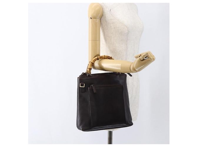 Borsa a mano in pelle Gucci Bamboo marrone scuro oro Auth 173575 D'oro - vista 23