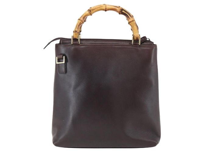 Borsa a mano in pelle Gucci Bamboo marrone scuro oro Auth 173575 D'oro - vista 3