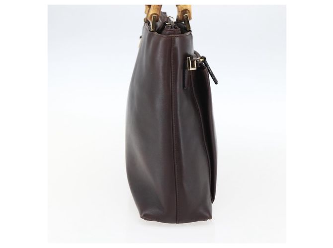 Borsa a mano in pelle Gucci Bamboo marrone scuro oro Auth 173575 D'oro - vista 4