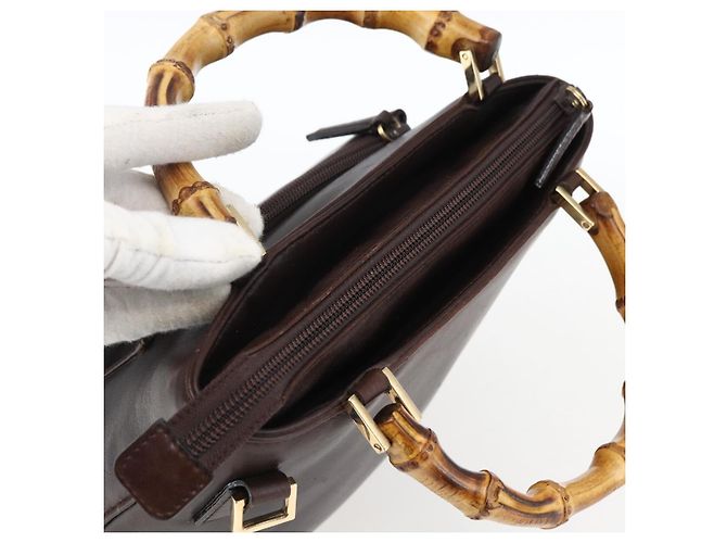 Borsa a mano in pelle Gucci Bamboo marrone scuro oro Auth 173575 D'oro - vista 6