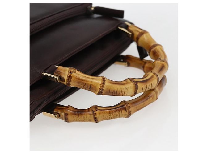 Borsa a mano in pelle Gucci Bamboo marrone scuro oro Auth 173575 D'oro - vista 7