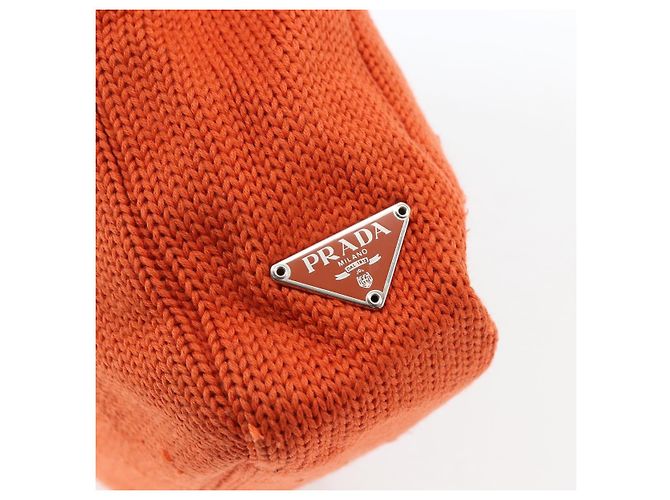 PRADA Bolsa de mão de lã laranja prata Auth am10760 - vista 17