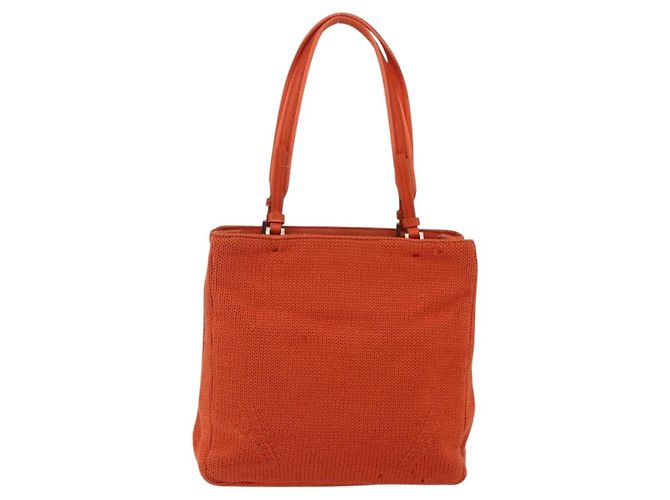 PRADA Bolsa de mão de lã laranja prata Auth am10760 - vista 2