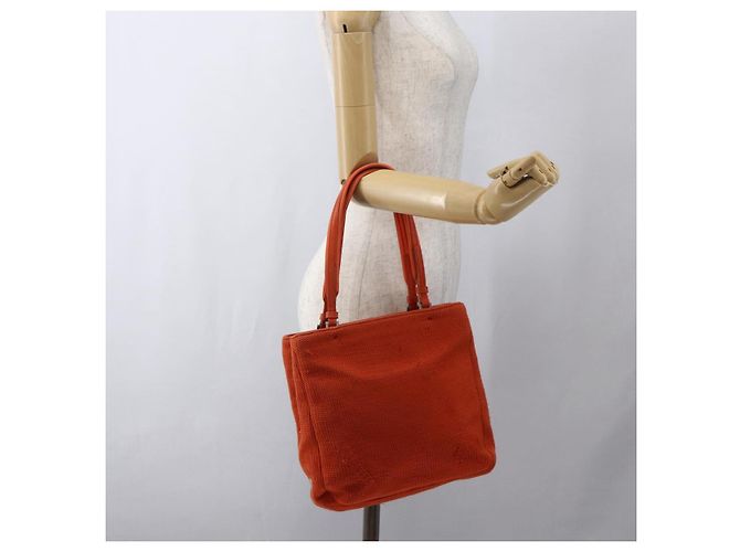 PRADA Bolsa de mão de lã laranja prata Auth am10760 - vista 25