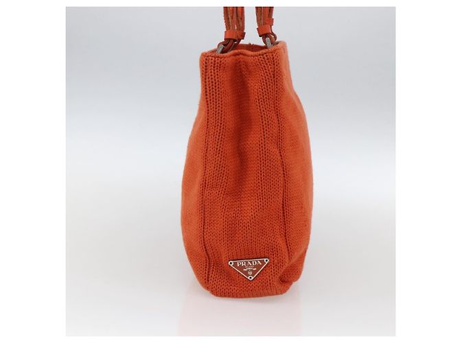 PRADA Bolsa de mão de lã laranja prata Auth am10760 - vista 3