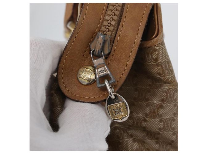 Céline Borsa a mano in tela Macadam CELINE PVC Beige Oro Auth 173485 D'oro - vista 10
