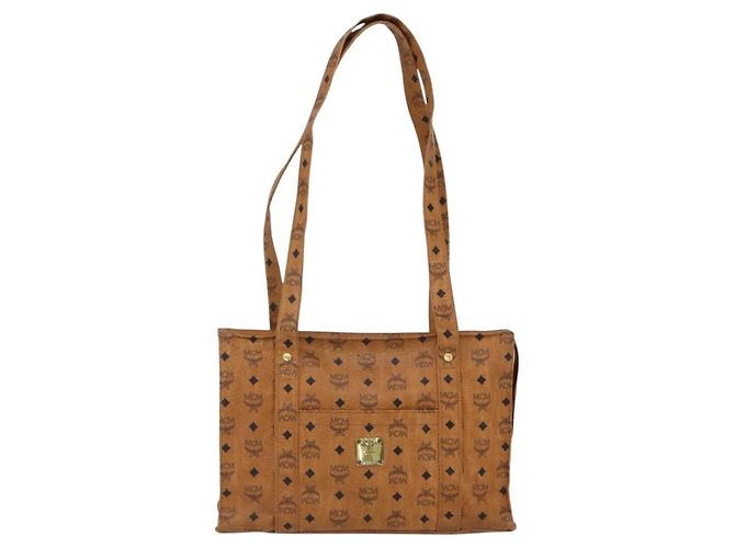 Borsa tote MCM Logogram Vicetos PVC Marrone Oro Auth 172275 D'oro - vista 2