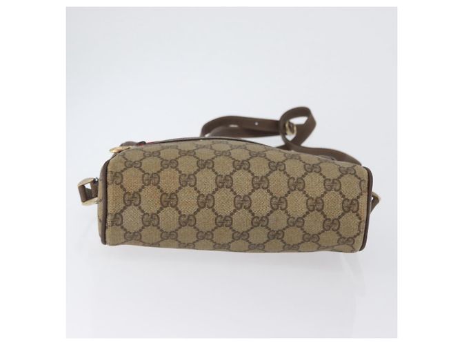 Borsa a Spalla Gucci GG Supreme Web Sherry Line PVC Beige Oro Auth 172270 D'oro - vista 10