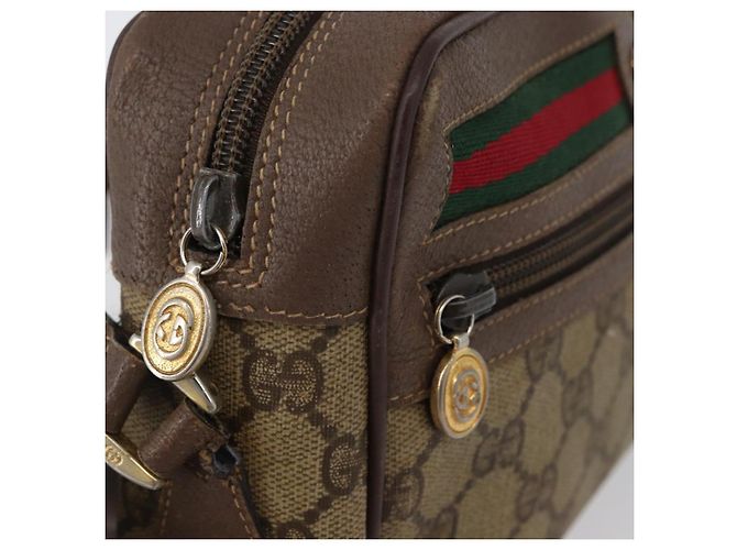 Borsa a Spalla Gucci GG Supreme Web Sherry Line PVC Beige Oro Auth 172270 D'oro - vista 15