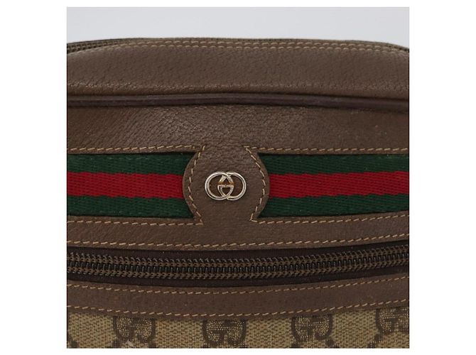 Borsa a Spalla Gucci GG Supreme Web Sherry Line PVC Beige Oro Auth 172270 D'oro - vista 16