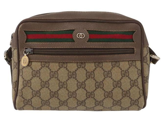 Borsa a Spalla Gucci GG Supreme Web Sherry Line PVC Beige Oro Auth 172270 D'oro - vista 2