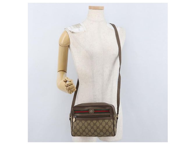 Borsa a Spalla Gucci GG Supreme Web Sherry Line PVC Beige Oro Auth 172270 D'oro - vista 23
