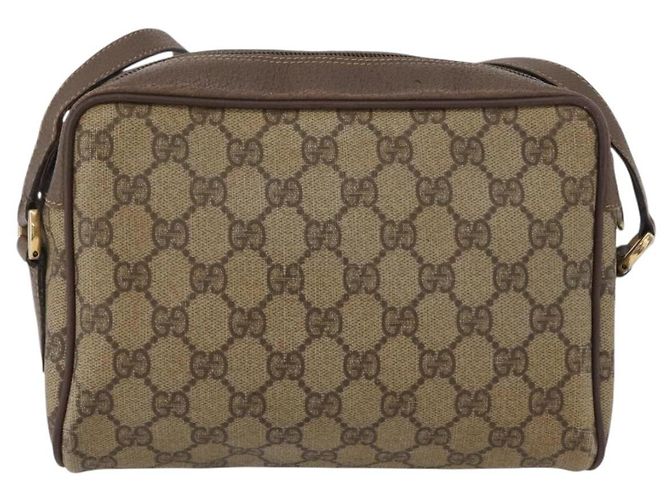 Borsa a Spalla Gucci GG Supreme Web Sherry Line PVC Beige Oro Auth 172270 D'oro - vista 3