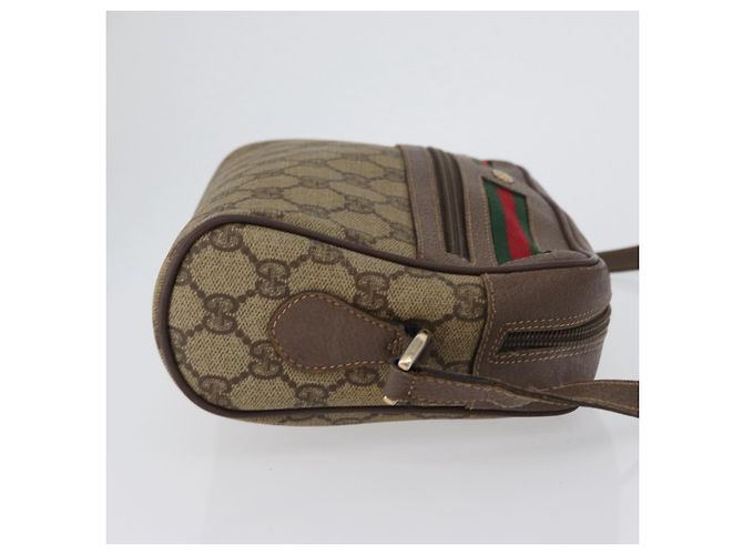 Borsa a Spalla Gucci GG Supreme Web Sherry Line PVC Beige Oro Auth 172270 D'oro - vista 4