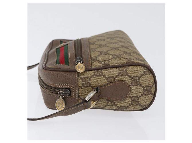 Borsa a Spalla Gucci GG Supreme Web Sherry Line PVC Beige Oro Auth 172270 D'oro - vista 5