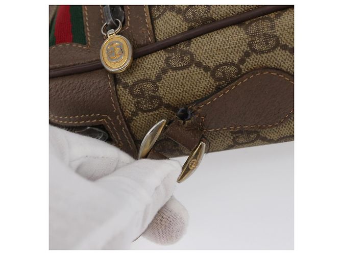 Borsa a Spalla Gucci GG Supreme Web Sherry Line PVC Beige Oro Auth 172270 D'oro - vista 6
