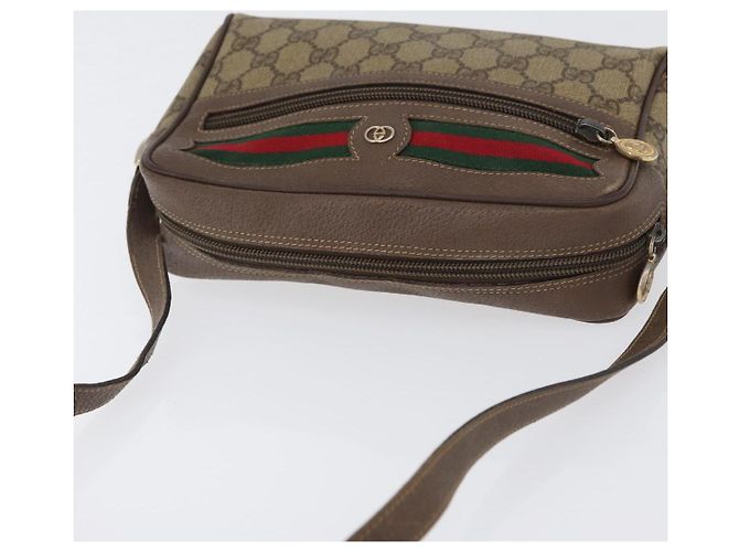 Borsa a Spalla Gucci GG Supreme Web Sherry Line PVC Beige Oro Auth 172270 D'oro - vista 7
