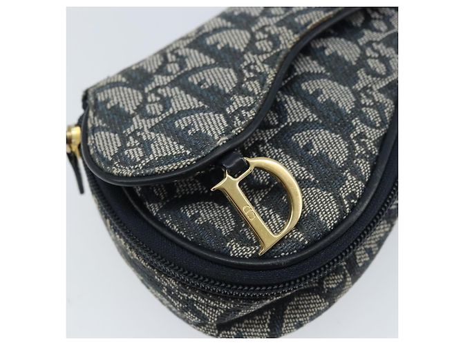 Pochette in tela Trotter Christian Dior blu navy oro Auth 173140 - vista 12