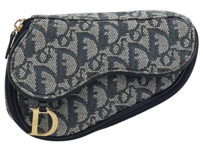 Pochette in tela Trotter Christian Dior blu navy oro Auth 173140 - vista 2