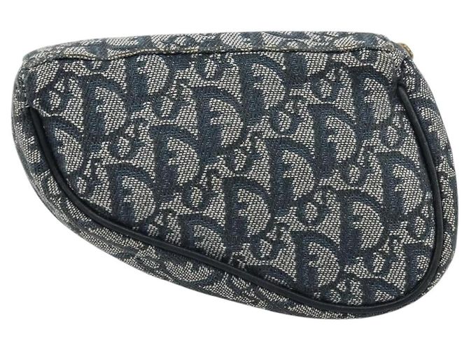 Pochette in tela Trotter Christian Dior blu navy oro Auth 173140 - vista 3