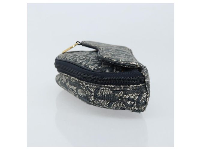 Pochette in tela Trotter Christian Dior blu navy oro Auth 173140 - vista 4