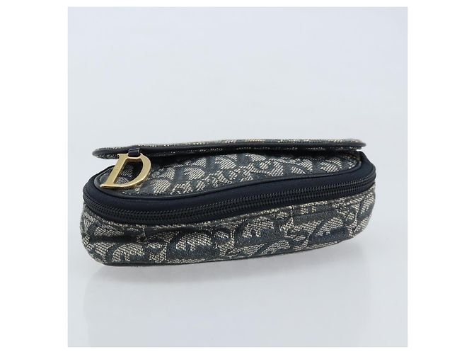 Pochette in tela Trotter Christian Dior blu navy oro Auth 173140 - vista 7