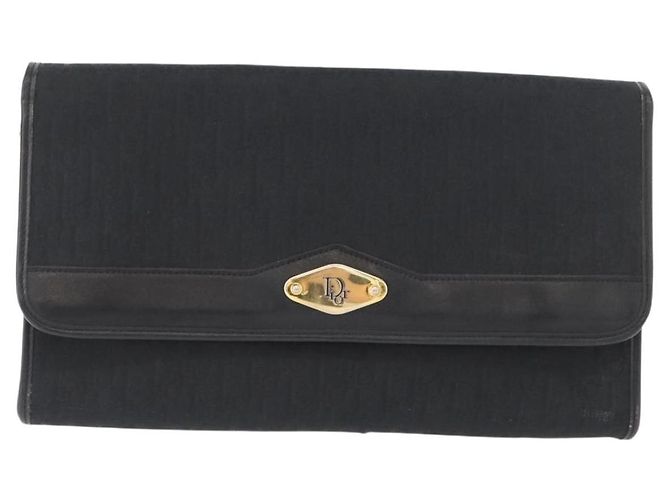 Borsa a spalla in tela Trotter Christian Dior nera e oro Auth mr2080 Nero D'oro - vista 2