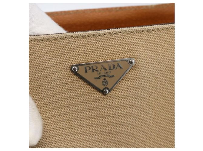 PRADA Borsa a Mano in Tela Pelle Beige Argento Auth fm5148 - vista 10