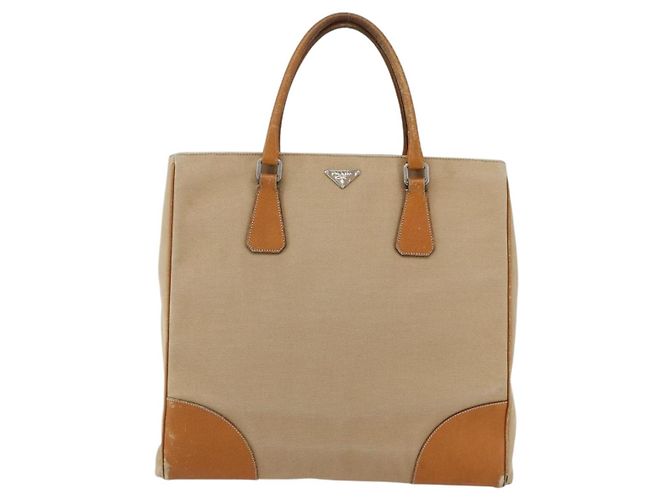 PRADA Borsa a Mano in Tela Pelle Beige Argento Auth fm5148 - vista 13
