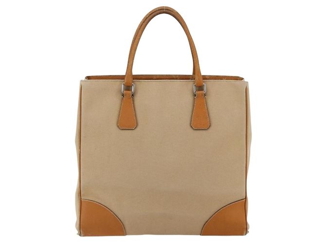 PRADA Borsa a Mano in Tela Pelle Beige Argento Auth fm5148 - vista 2
