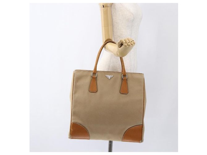 PRADA Borsa a Mano in Tela Pelle Beige Argento Auth fm5148 - vista 23