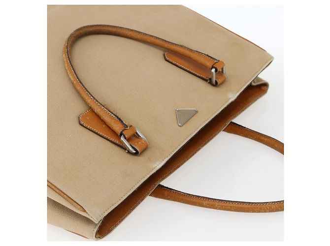 PRADA Borsa a Mano in Tela Pelle Beige Argento Auth fm5148 - vista 6